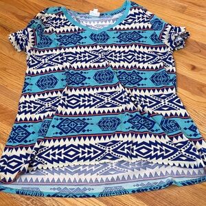 LuLaRoe Geometric Blue and Cream Christy Top